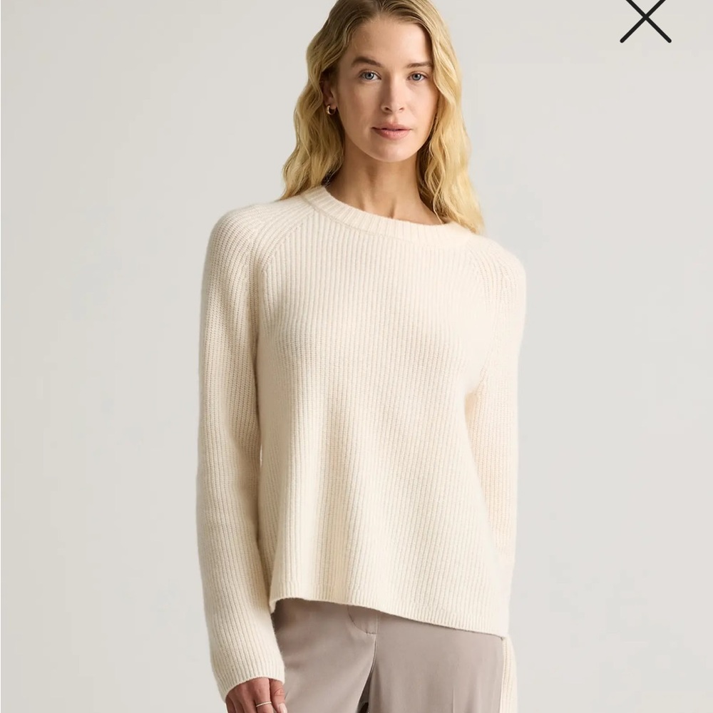 Quince Mongolian Cashmere Fisherman Crewneck Sweater - ivory